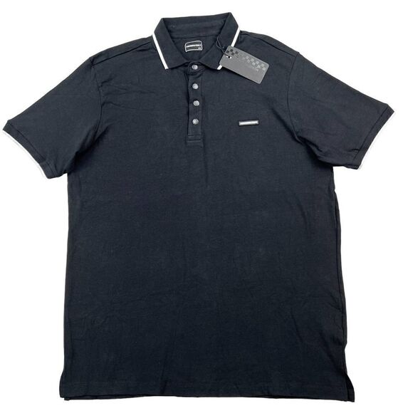 New Members Only Men US XXL Black Polo T-Shirt Buttons Stand Collar Short Sleeve - Picture 2 of 6